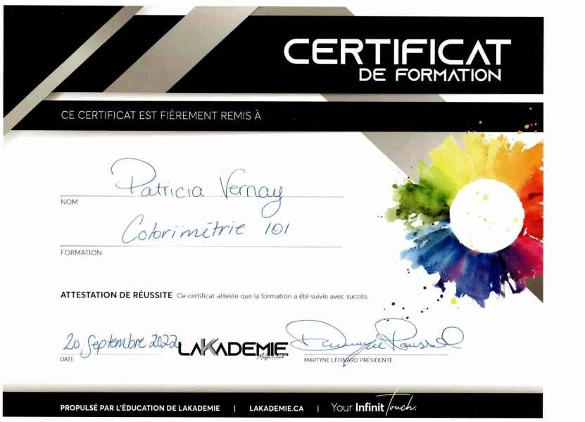 Certificat de formation en colorimétrie