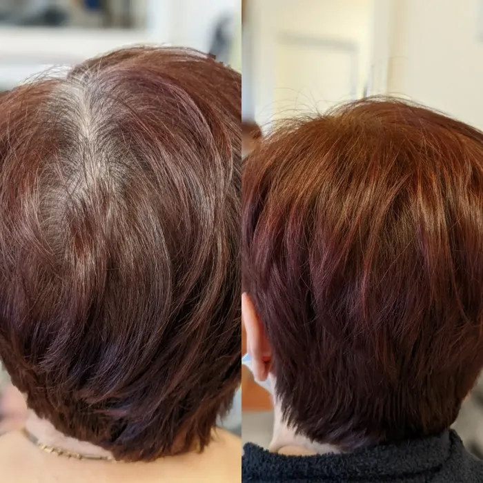 Coloration végétale avant et après sur cheveux courts